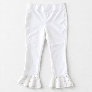 INC White Ruffle Hem Pants Gold Stud Detail Women’s Size 6